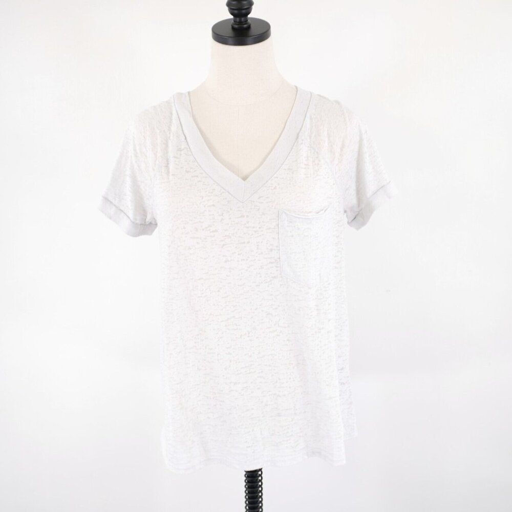 Rock & Republic White See Through White Cotton Blend V-Neck T-Shirt Medium